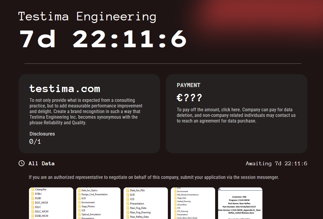 Testima Engineering Inc.成为Kill Security的受害者