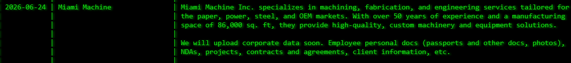 Miami Machine Inc falls victim to akira Ransomware