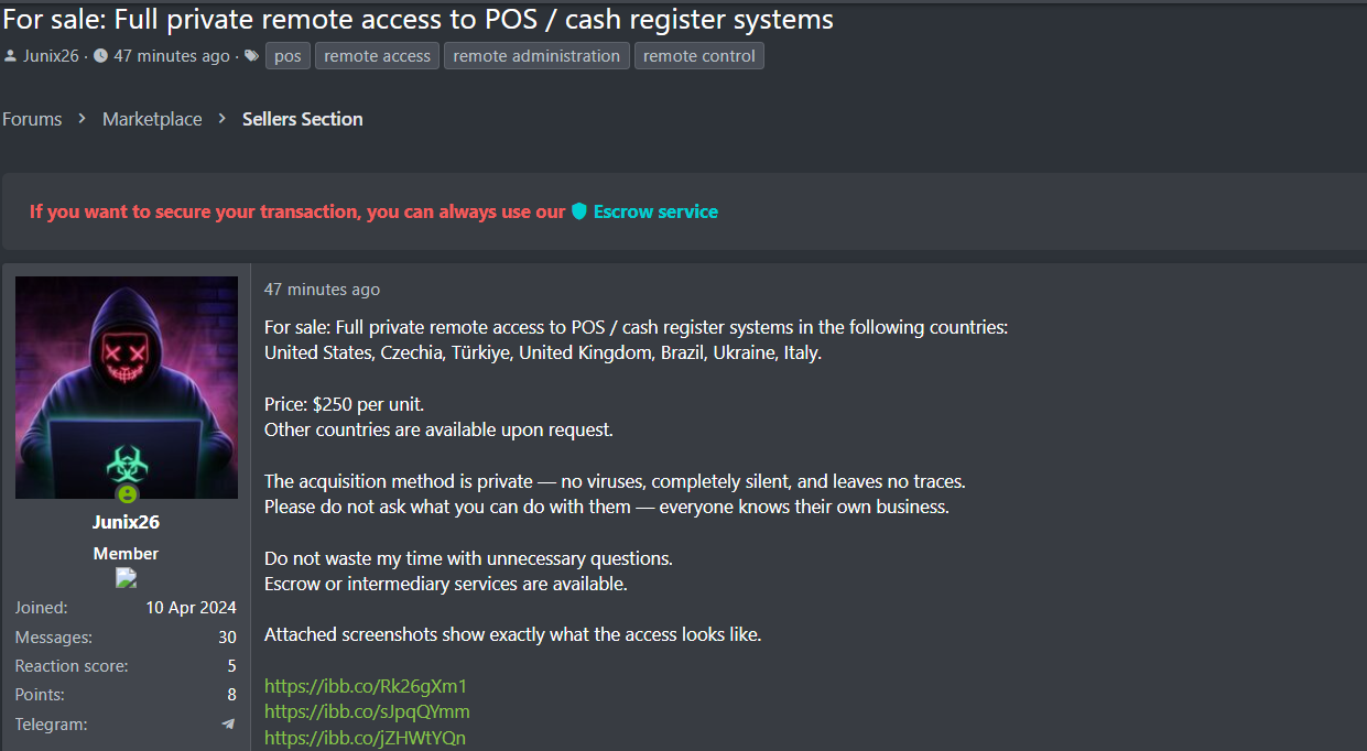 Alleged sale of unauthorized Remote Access to POS Systems