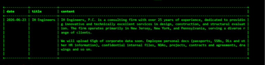 IH Engineers P.C falls victim to akira ransomware