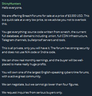 Alleged unauthorized sale of Breach Forums
