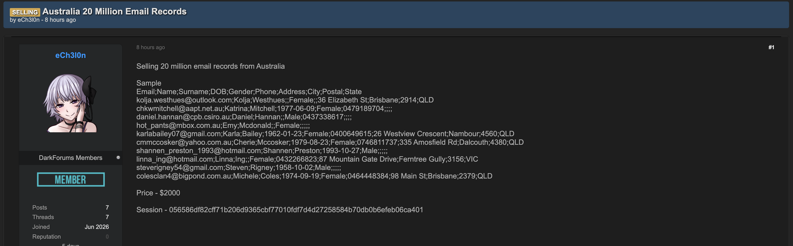 Alleged data leak of Australian Email Records