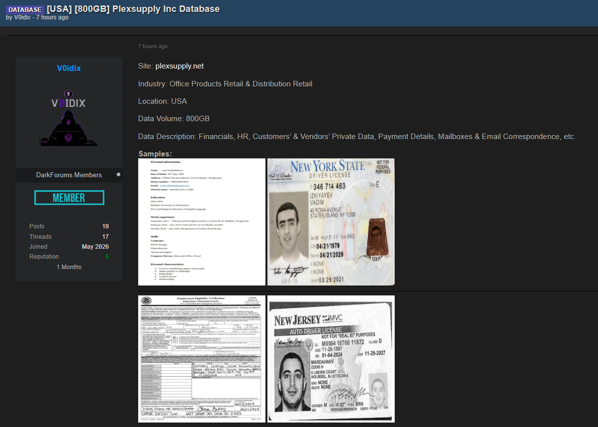 Alleged leak of Plexsupply Inc database