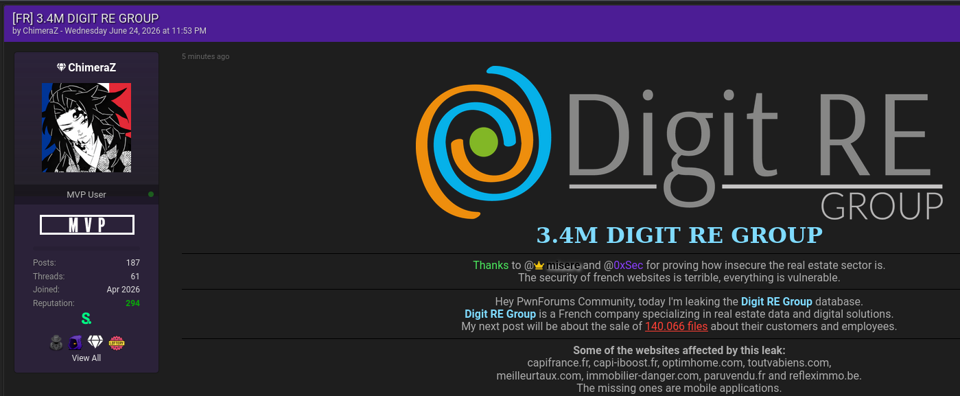 Alleged data breach of Digit RE group