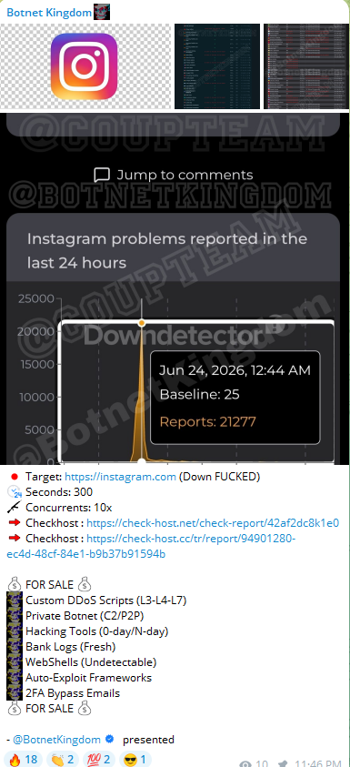 Botnet Kingdom targets the website of Instagram