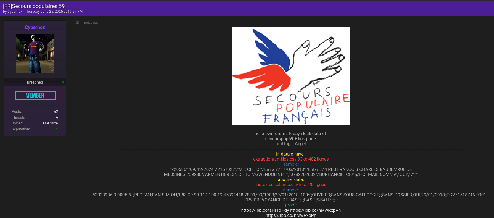 Alleged data breach of Secours Populaire Français