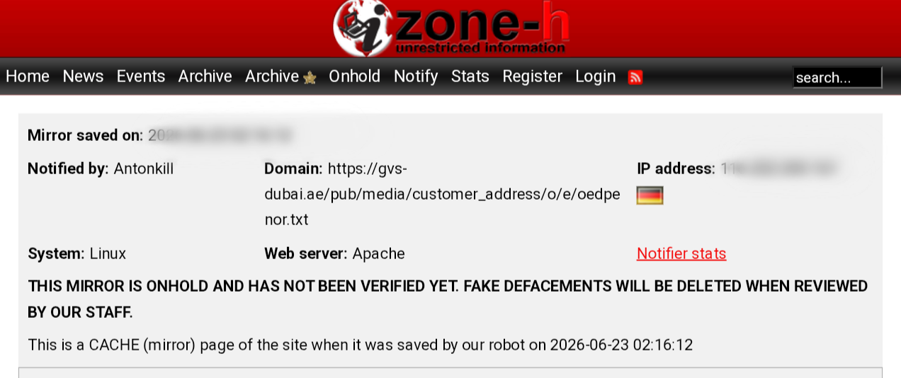 Antonkill targets the website of Greves Verification Solutions DWC LLC