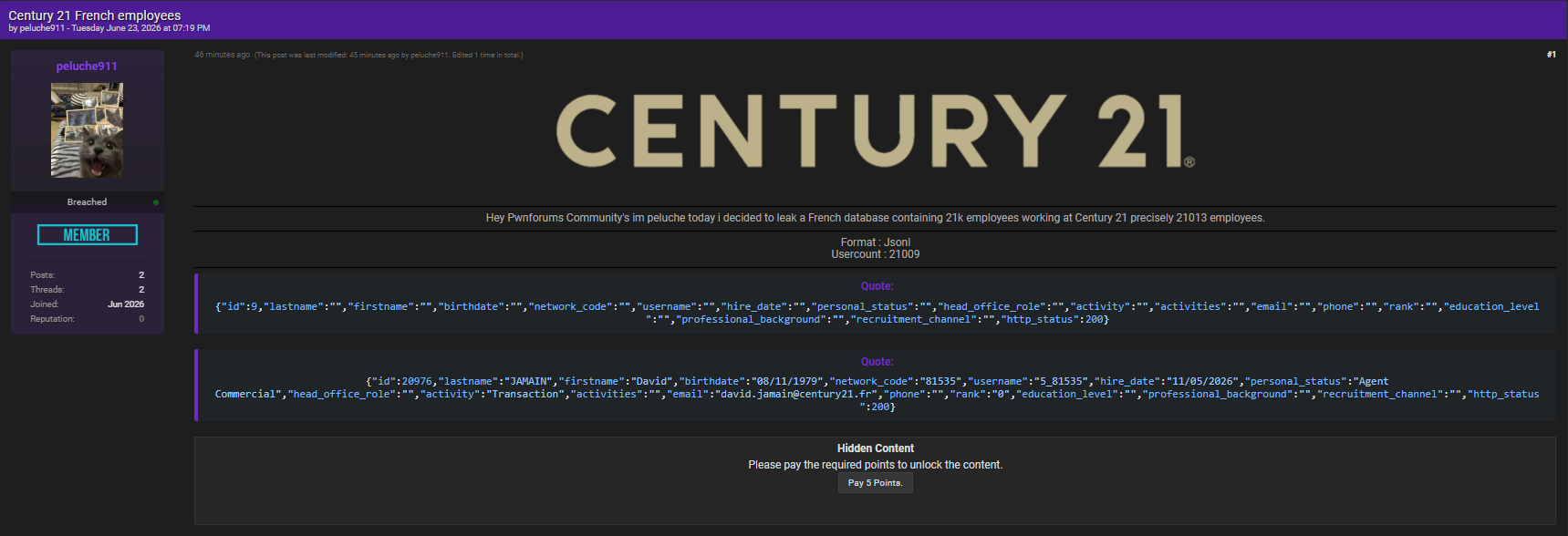 Alleged data breach of Century 21