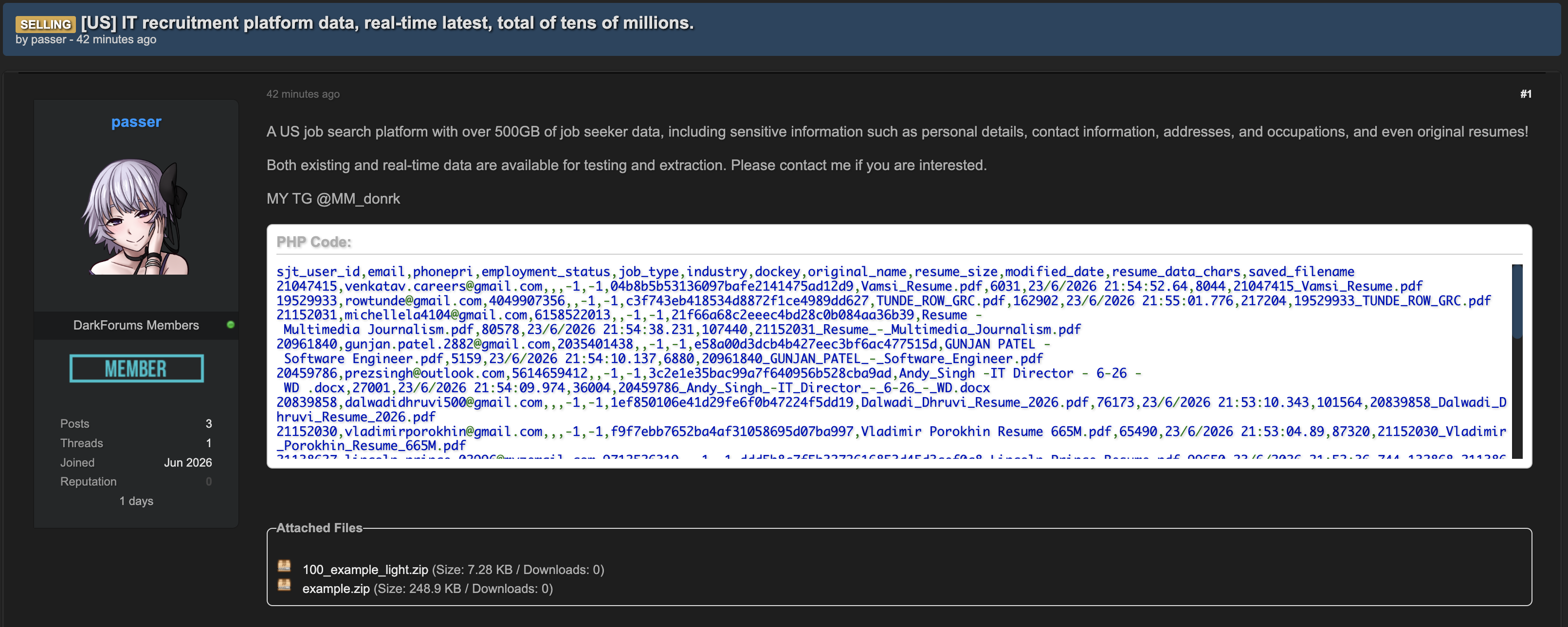 Alleged data leak of IT recruitment platform