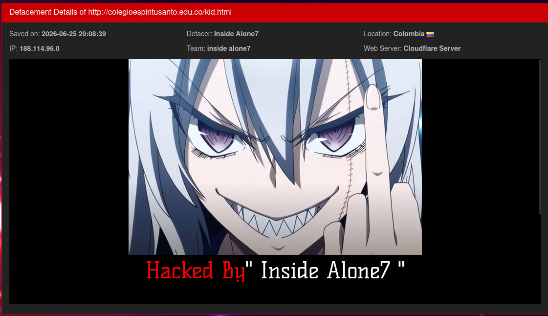 Inside Alone7 targets the website of Colegio Espíritu Santo
