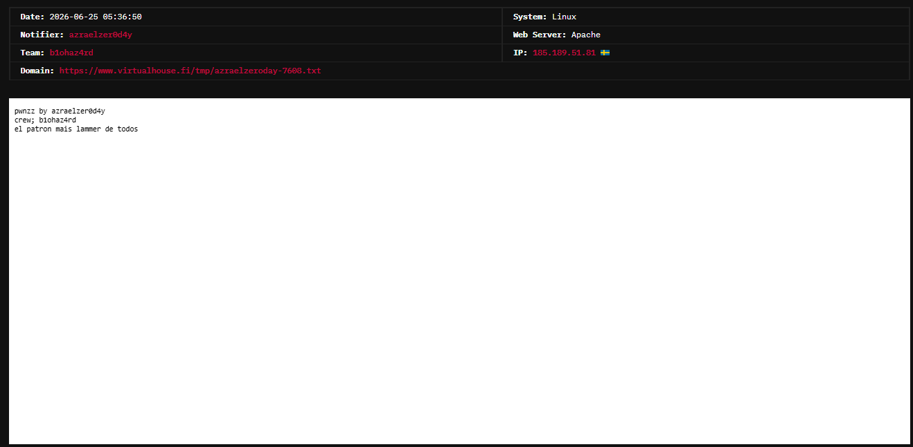 azraelzer0d4y targets the website of VirtualHouse