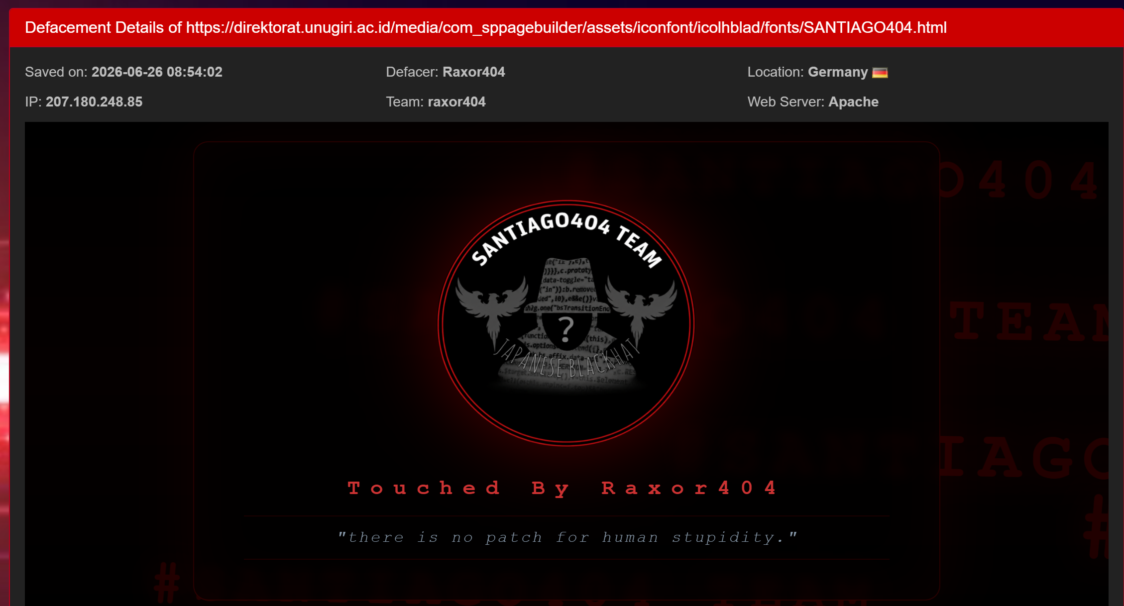 Raxor404 targets the website of Direktorat UNUGIRI