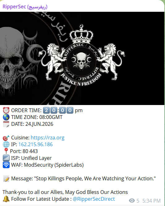 RipperSec targets the website of Religious Zionists Of America