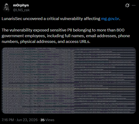 Alleged Unauthorized Access to mg.gov.br