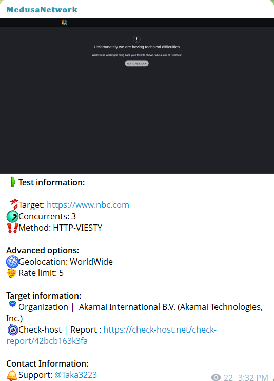 Medusa Network targets the website of National Broadcasting Company