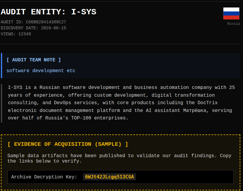 I-SYS falls victim to AUDIT TEAM Ransomware