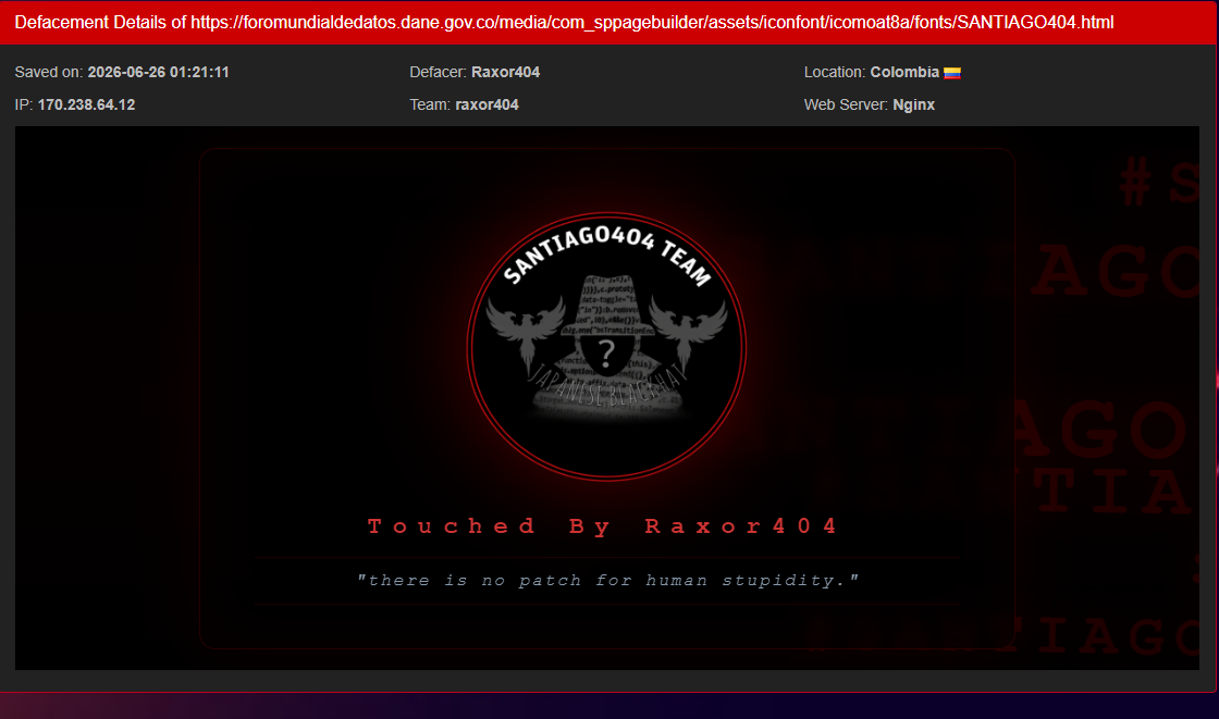 Raxor404 targets the website of Foro Mundial de Datos de las Naciones Unidas