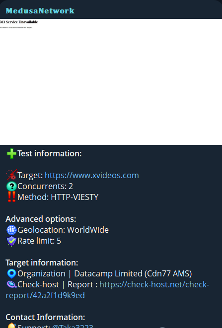 Medusa Network targets the website of xvideos