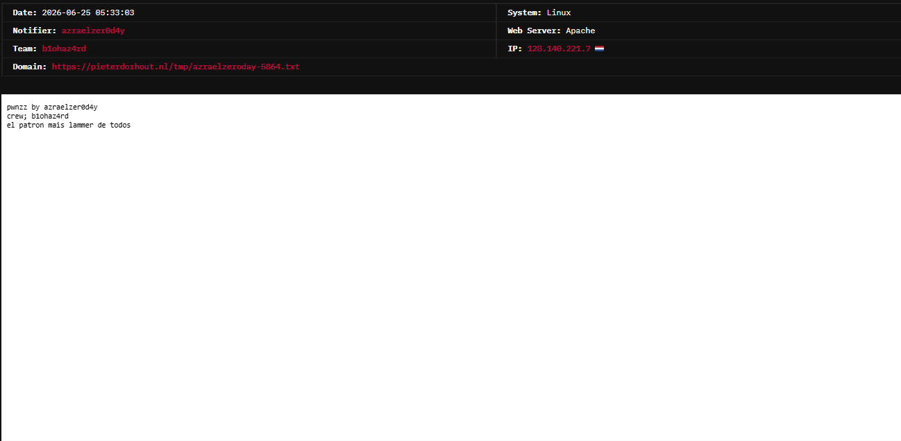 azraelzer0d4y targets the website of Advocatenkantoor Pieter Dorhout