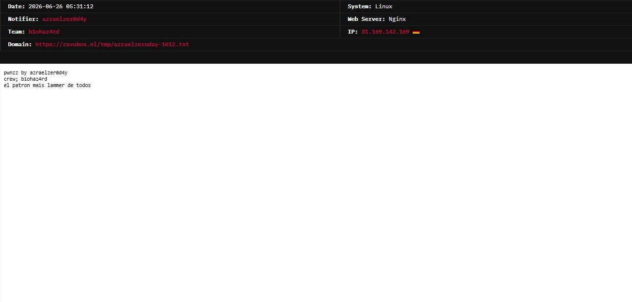azraelzer0d4y targets the website of Zavubos