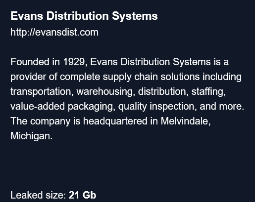 Evans Distribution Systems成为CHAOS勒索软件的受害者