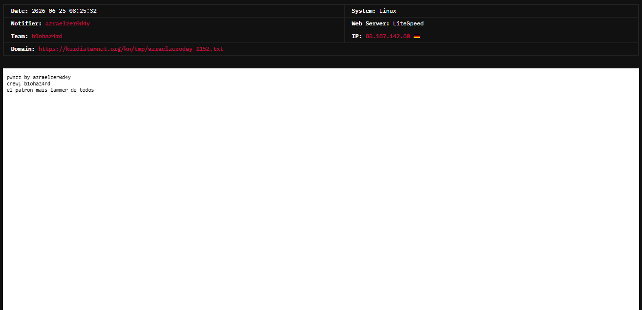 zraelzer0d4y targets the website of Kurdistan Net
