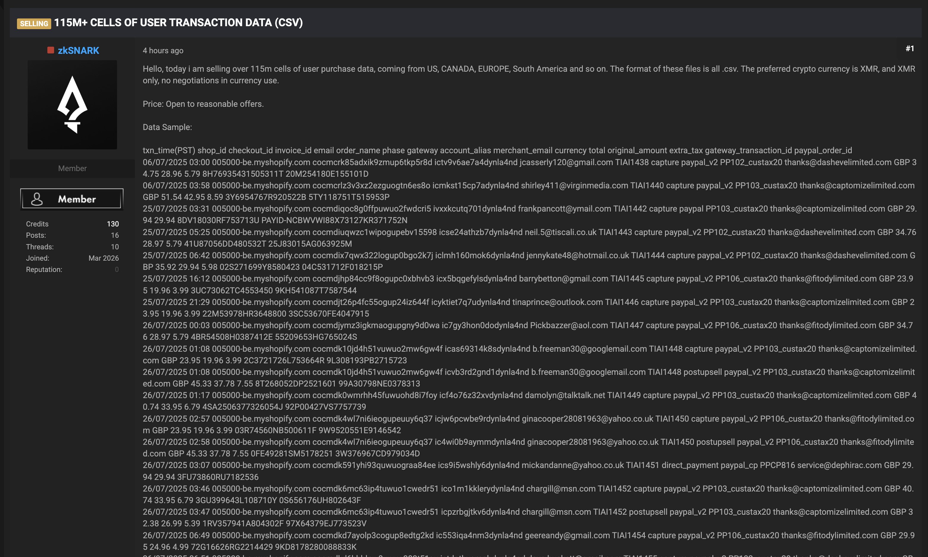 Alleged leak of Multiple E-commerce Merchants