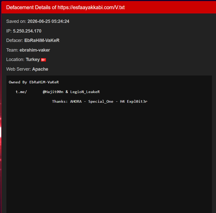 EbRaHiM-VaKeR targets the website of ESFA SHOES