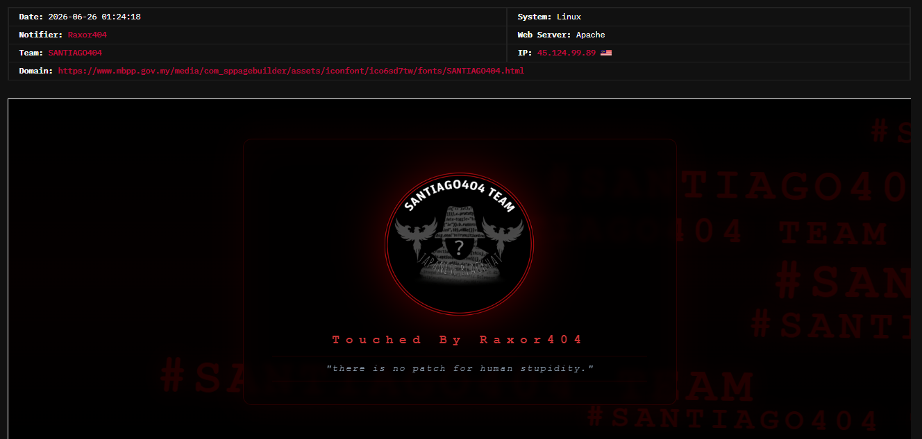 Raxor404 targets the website of Penang Island City Council