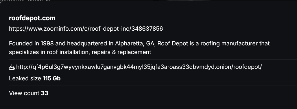 The Roof Depot, LLC falls victim to CHAOS Ransomware