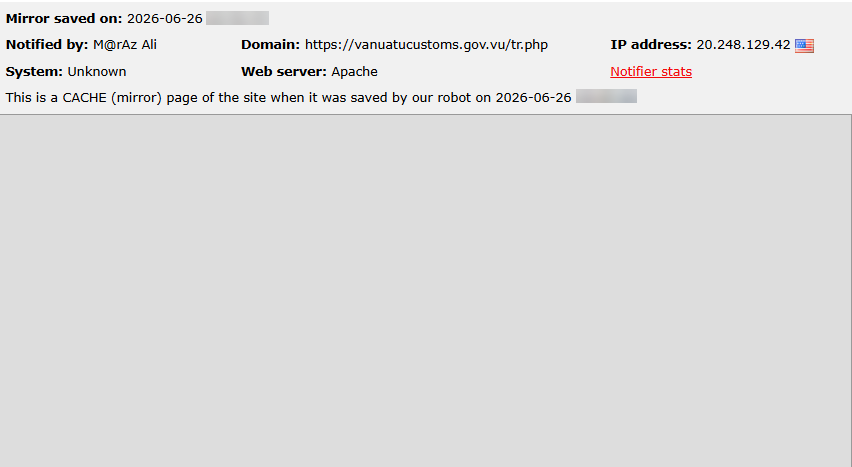 M@rAz Ali targets the website of Vanuatu Customs & Inland Revenue
