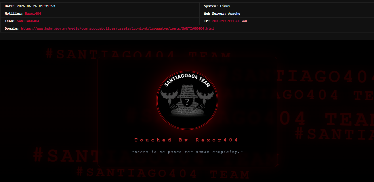 Raxor404 targets the website of Ministry of Agriculture and Food Security Malaysia