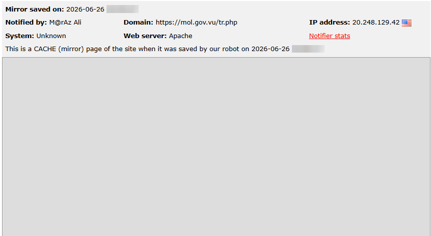 M@rAz Ali targets the website of Ministry of Lands and Natural Resources (Vanuatu)