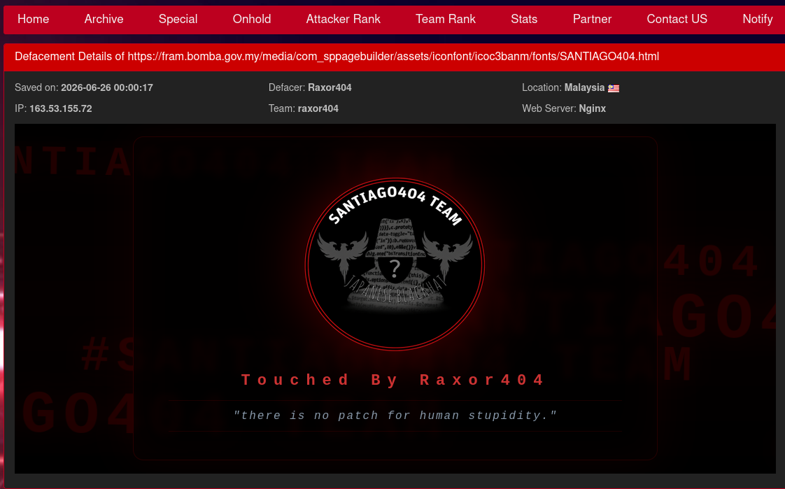 Raxor404 targets the website of Fire and Rescue Academy of Malaysia