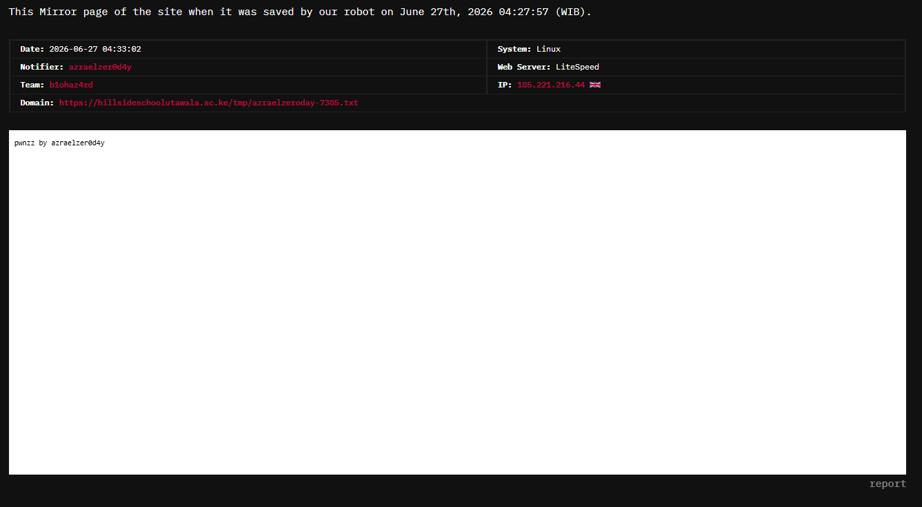 azraelzer0d4y targets the website of Hillside School Utawala