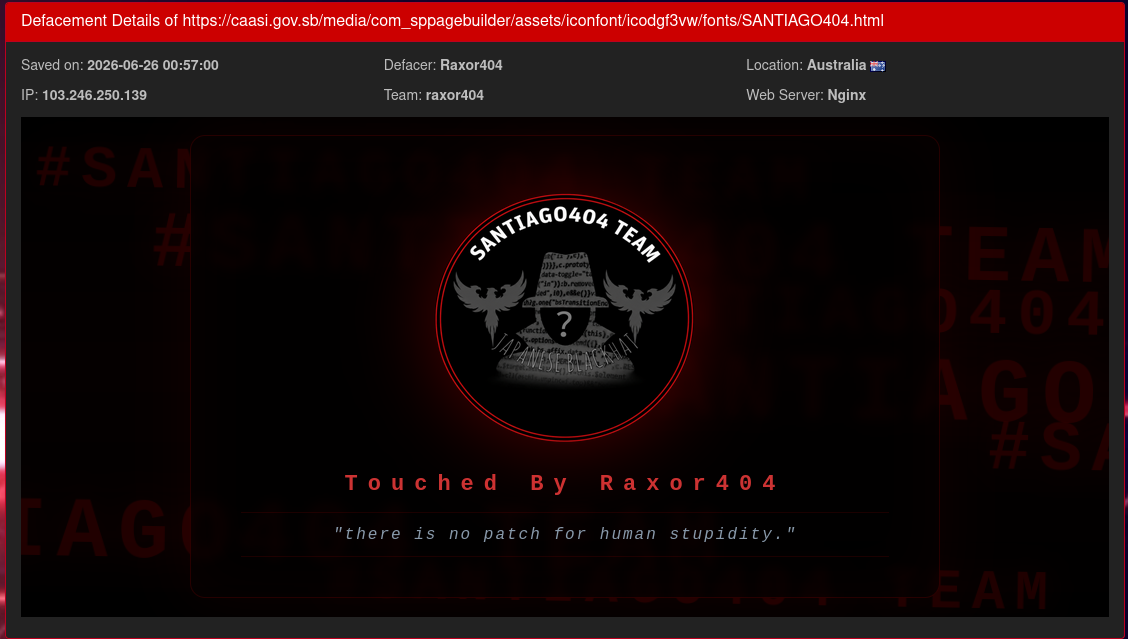 Raxor404 targets the website of Civil Aviation Authority of Solomon Islands