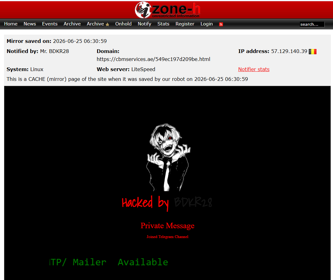 Mr. BDKR28 targets the website of CBM SERVICES LLC