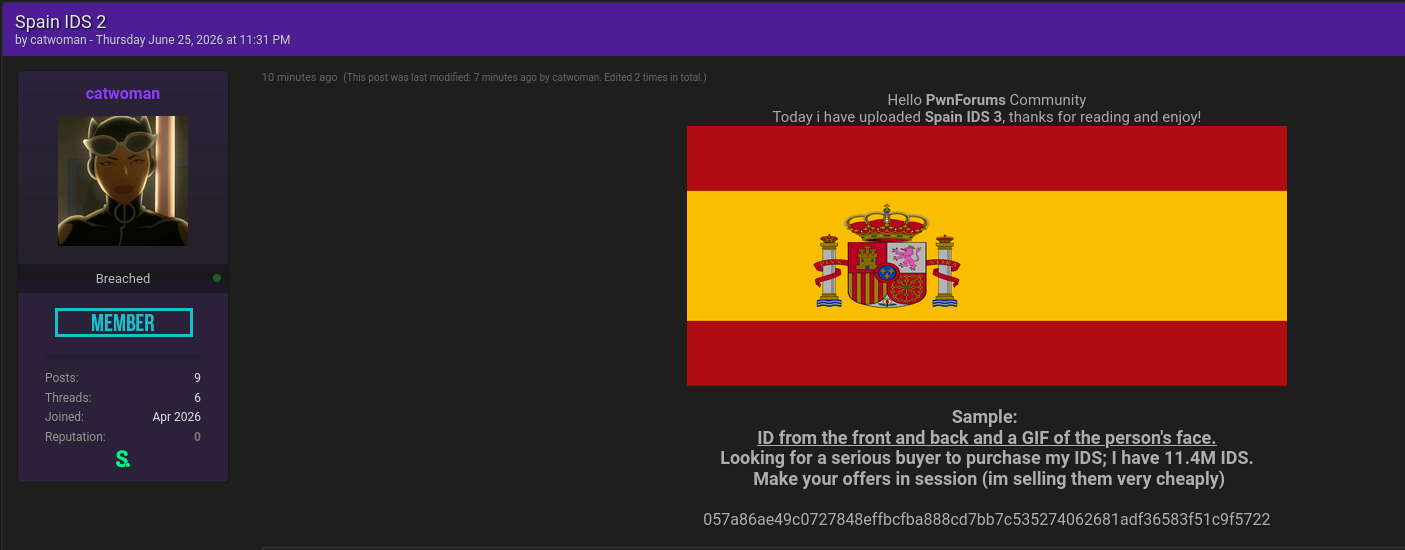 Alleged leak of identity records from Spain