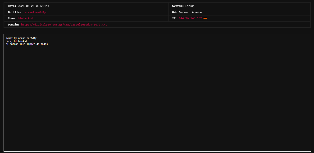 azraelzer0d4y targets the website of Digital Project
