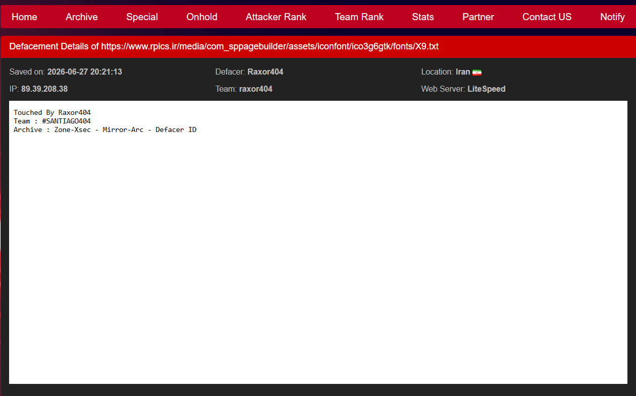 Raxor404 targets the website of Radio Positioning & Identification Companies Association