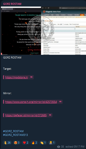 GORZ ROSTAM targets the website of ModStore