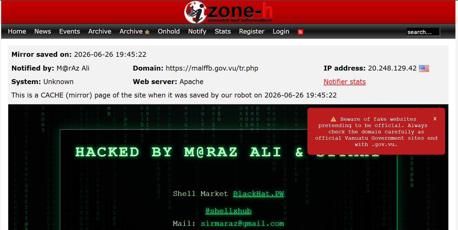 M@rAz Ali targets the website of Ministry of Agriculture, Livestock, Forestry, Fisheries and Biosecurity