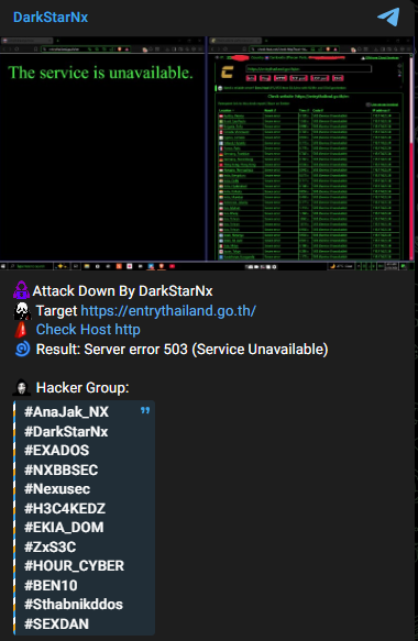 DarkStarNx targets the website of entrythailand.go.th
