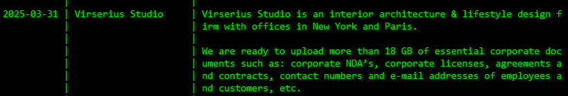 Virserius Studio成为Akira勒索软件的受害者