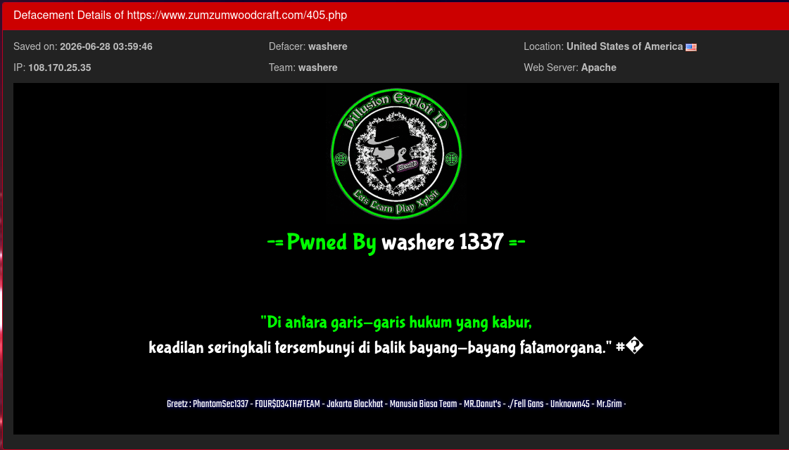 washere targets the website of Zum Zum Woodcraft