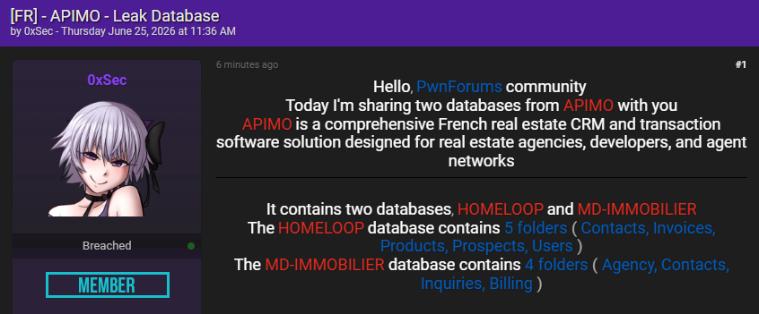 Alleged data leak of MD-IMMOBILIER