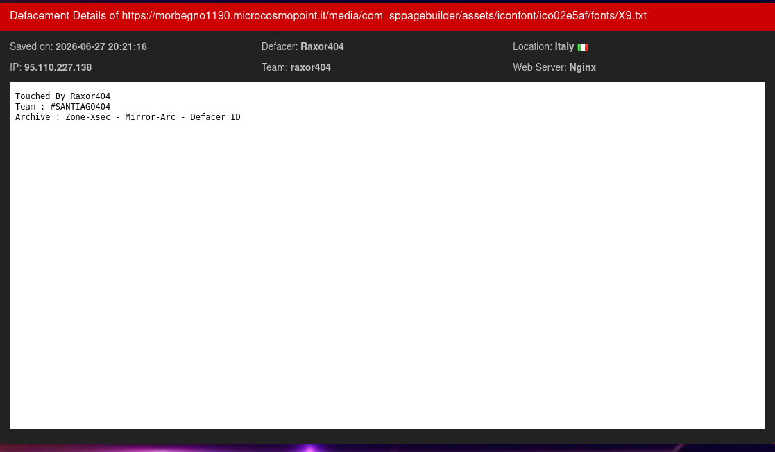 Raxor404 targets the website of Microcosmopoint