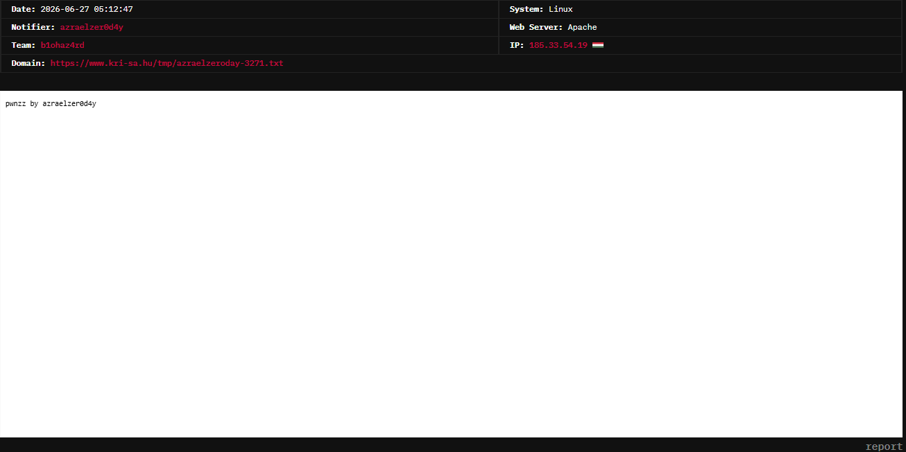 azraelzer0d4y targets the website of kri-sa.hu