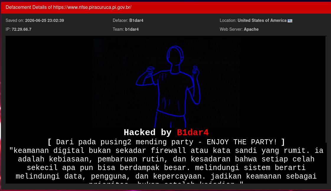 B1dar4 targets the website of Prefeitura Municipal de Piracuruca