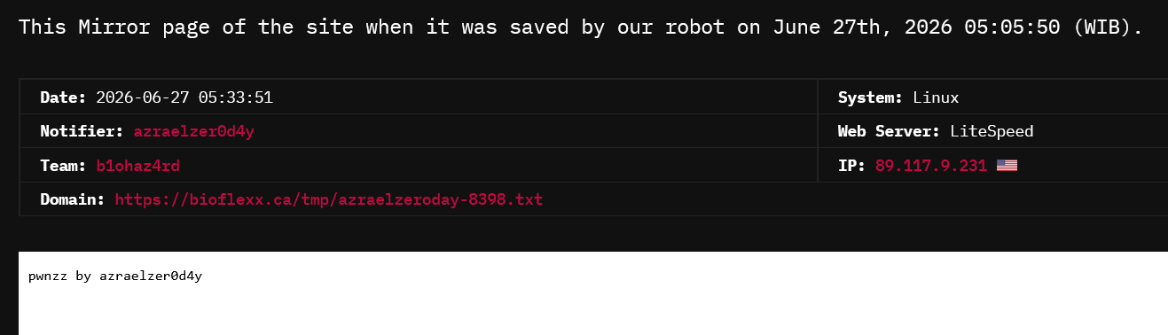 azraelzer0d4y targets the website of BioFlexX